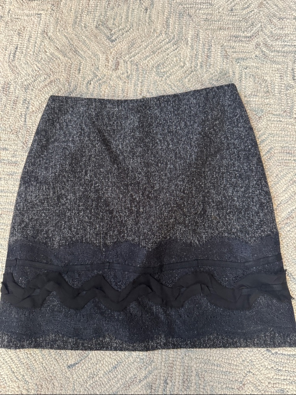 T Tahari Black Tweed Mini Skirt with Lace Trim